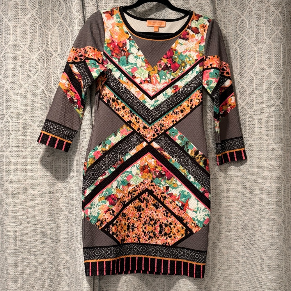 Peach Puff | Abstract Floral Print Dress | Size: L